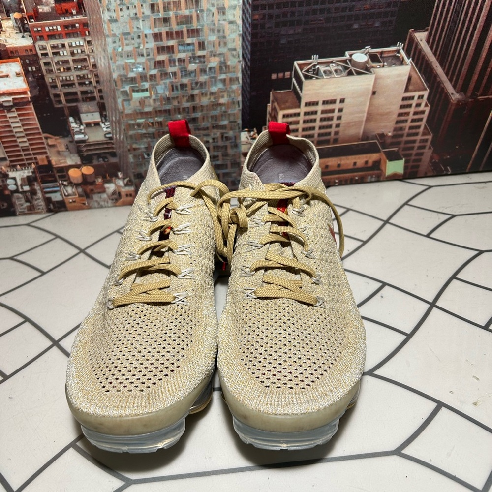 Nike Beige Knit Sneakers with Red Accents